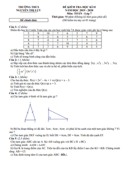 đề thi cuối kỳ 2 toán 7 năm 2019 – 2020 trường thcs nguyễn thị lựu – đồng tháp