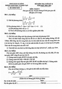 đề thi cuối kỳ 2 toán 9 năm 2020 – 2021 phòng gd&đt hà đông – hà nội