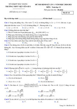 đề thi định kỳ toán 11 lần 1 năm 2020 – 2021 trường việt yên 1 – bắc giang