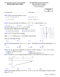 đề thi giữa hk1 môn toán 12 nâng cao trường thpt trực ninh b – nam định