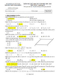 đề thi giữa hk1 toán 10 năm 2020 – 2021 trường thpt thái phiên – quảng nam