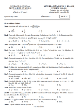 đề thi giữa hk1 toán 11 năm 2020 – 2021 trường thpt hồ nghinh – quảng nam