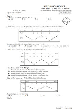 đề thi giữa hk1 toán 12 năm 2020 – 2021 trường nguyễn thị minh khai – hà nội