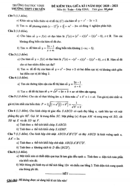 đề thi giữa hk1 toán 12 năm 2020 – 2021 trường thpt chuyên đh vinh – nghệ an