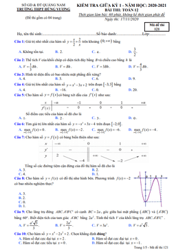 đề thi giữa hk1 toán 12 năm 2020 – 2021 trường thpt hùng vương – quảng nam