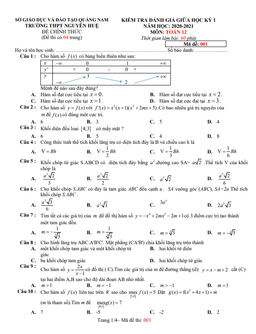 đề thi giữa hk1 toán 12 năm 2020 – 2021 trường thpt nguyễn huệ – quảng nam