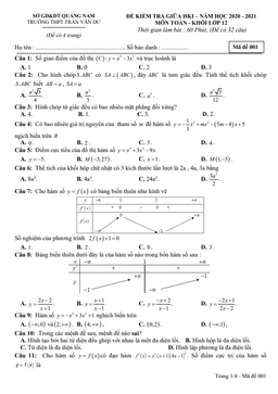 đề thi giữa hk1 toán 12 năm 2020 – 2021 trường thpt trần văn dư – quảng nam