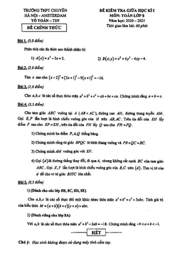 đề thi giữa hk1 toán 8 năm 2020 – 2021 trường chuyên hà nội – amsterdam