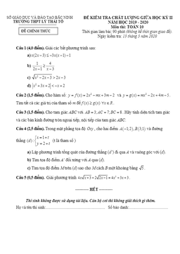 đề thi giữa hk2 toán 10 năm 2019 – 2020 trường thpt lý thái tổ – bắc ninh