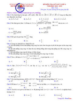 đề thi giữa hk2 toán 11 năm 2018 – 2019 trường newton – hà nội