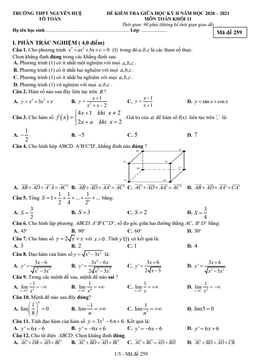 đề thi giữa hk2 toán 11 năm 2020 – 2021 trường thpt nguyễn huệ – đắk lắk