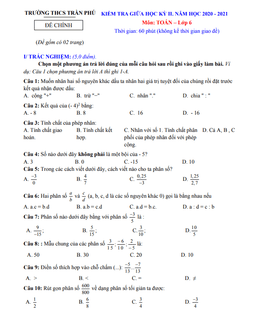 đề thi giữa hk2 toán 6 năm 2020 – 2021 trường thcs trần phú – quảng nam