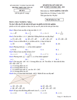 đề thi giữa học kì 1 toán 10 năm 2020 – 2021 trường thpt chu văn an – hà nội