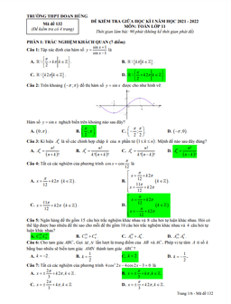 đề thi giữa học kì 1 toán 11 năm 2021 – 2022 trường thpt đoan hùng – phú thọ