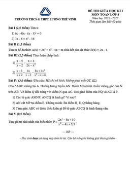 đề thi giữa học kì 1 toán 8 năm 2021 – 2022 trường lương thế vinh – hà nội