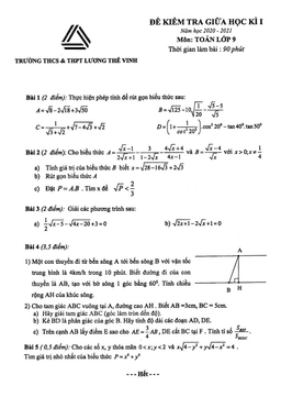 đề thi giữa học kì 1 toán 9 năm 2020 – 2021 trường lương thế vinh – hà nội