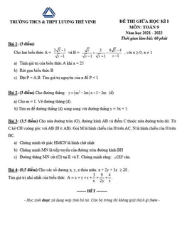 đề thi giữa học kì 1 toán 9 năm 2021 – 2022 trường lương thế vinh – hà nội