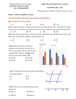 đề thi giữa học kì 2 toán 6 năm 2021 – 2022 trường m.v. lômônôxốp – hà nội