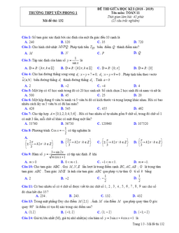 đề thi giữa học kỳ 1 toán 11 năm 2018 – 2019 trường yên phong 1 – bắc ninh