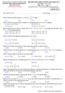 đề thi giữa học kỳ 1 toán 11 năm 2019 – 2020 trường thuận thành 3 – bắc ninh