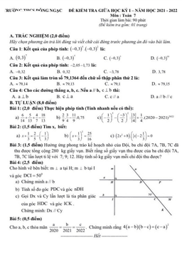 đề thi giữa học kỳ 1 toán 7 năm 2021 – 2022 trường thcs đông ngạc – hà nội