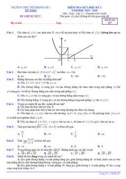 đề thi giữa học kỳ 2 toán 11 năm 2019 – 2020 trường thpt yên phong 1 – bắc ninh