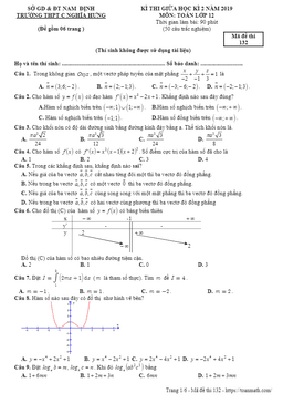 đề thi giữa học kỳ 2 toán 12 năm 2019 trường thpt c nghĩa hưng – nam định