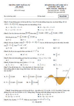 đề thi giữa học kỳ 2 toán 12 năm 2020 – 2021 trường thpt ngô gia tự – đắk lắk