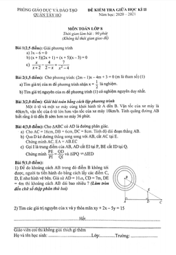 đề thi giữa học kỳ 2 toán 8 năm 2020 – 2021 phòng gd&đt tây hồ – hà nội
