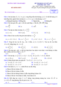 đề thi giữa kì 1 toán 10 năm 2019 – 2020 trường thanh miện – hải dương