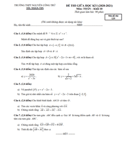 đề thi giữa kì 1 toán 10 năm 2020 – 2021 trường thpt nguyễn công trứ – phú yên