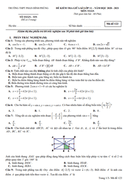 đề thi giữa kì 1 toán 11 năm 2020 – 2021 trường thpt phan đình phùng – hà nội