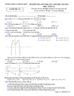 đề thi giữa kì 1 toán 12 năm 2019 – 2020 trường thpt lý thường kiệt – hà nội