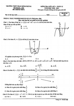 đề thi giữa kì 1 toán 12 năm 2020 – 2021 trường thpt phan đình phùng – hà nội