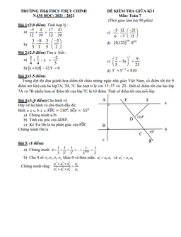 đề thi giữa kì 1 toán 7 năm 2021 – 2022 trường th&thcs thụy chính – thái bình