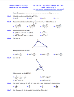 đề thi giữa kì 1 toán 9 năm 2021 – 2022 trường thcs nghĩa tân – hà nội