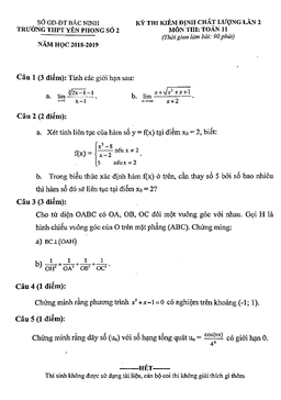 đề thi giữa kì 2 toán 11 năm 2018 – 2019 trường yên phong 2 – bắc ninh