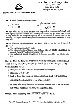 đề thi giữa kì 2 toán 9 năm 2020 – 2021 trường lương thế vinh – hà nội