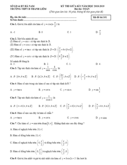 đề thi giữa kỳ 1 toán 11 năm học 2018 – 2019 trường thpt b thanh liêm – hà nam
