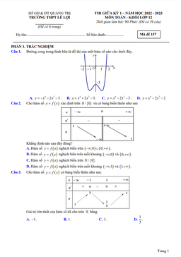 đề thi giữa kỳ 1 toán 12 năm 2022 – 2023 trường thpt lê lợi – quảng trị