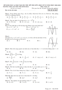 đề thi giữa kỳ 2 toán 12 năm 2020 – 2021 trường nguyễn thị minh khai – hà nội