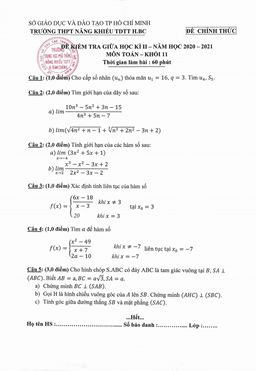 đề thi gk2 toán 11 năm 2020 – 2021 trường năng khiếu tdtt bình chánh – tp hcm