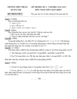 đề thi hk1 lớp 11 trường thpt thị xã quảng trị 2014 – 2015