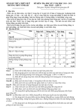 đề thi hk1 lớp 11 trường thpt vinh lộc – huế 2010 – 2011