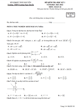 đề thi hk1 toán 10 năm 2021 – 2022 trường thpt lương ngọc quyến – thái nguyên