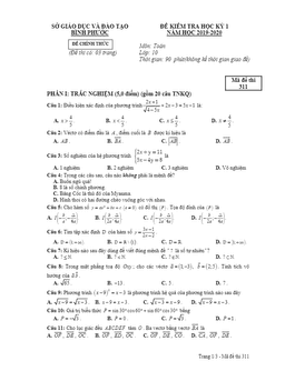 đề thi hk1 toán 10 năm học 2019 – 2020 sở gd&đt bình phước