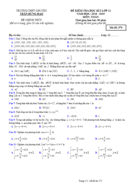 đề thi hk1 toán 11 năm 2018 – 2019 trường chuyên trần hưng đạo – bình thuận