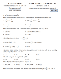 đề thi hk1 toán 11 năm 2020 – 2021 trường thpt chuyên lê quý đôn – khánh hòa