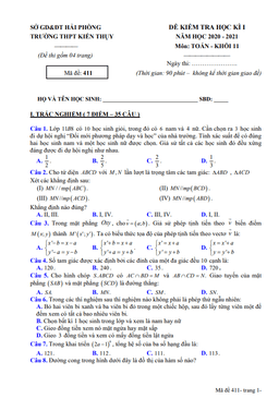 đề thi hk1 toán 11 năm 2020 – 2021 trường thpt kiến thụy – hải phòng