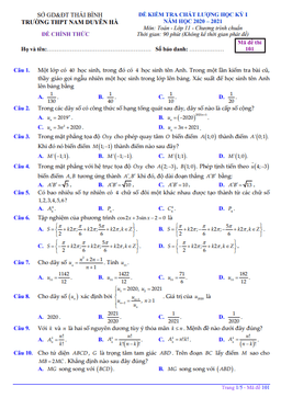 đề thi hk1 toán 11 năm 2020 – 2021 trường thpt nam duyên hà – thái bình